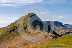 Beautiful green mountains in Lake District, England, UK. Loft Crag, Pike O\'Stickle