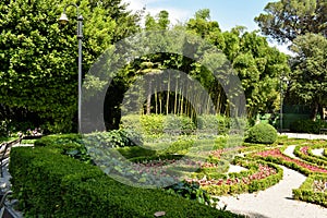 Beautiful green park with flowers in Opatija, Croatia