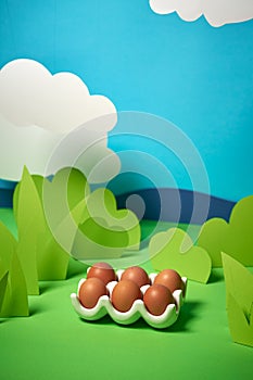 beautiful green spring background with easter eggs