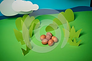 beautiful green spring background with easter eggs