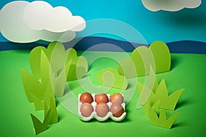 beautiful green spring background with easter eggs