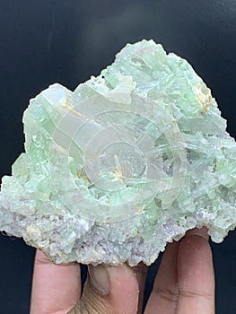 Beautiful green tourmaline elbaite bluster with lepidolite and quartz mineral specimen from Afghanistan