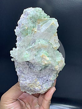 Beautiful green tourmaline elbaite bluster with lepidolite and quartz mineral specimen from Afghanistan