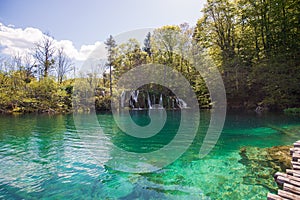 Beautiful green water of Plitvicka lake