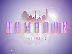 Beautiful greeting card design with mosque on shiny background for holy month of Muslim community, Ramadan Mubarak