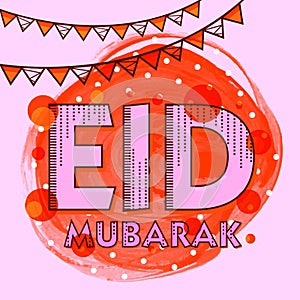 Beautiful greeting card design with pink text for the celebrations of Muslim community festival Eid Mubarak