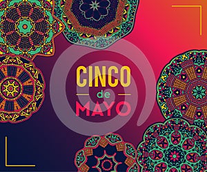 Beautiful greeting card, invitation for Cinco de Mayo festival. Design concept for Mexican fiesta holiday with ornate mandala. photo