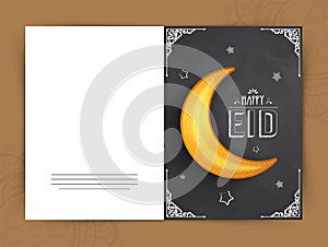 Beautiful greeting card with moon for Happy Eid.