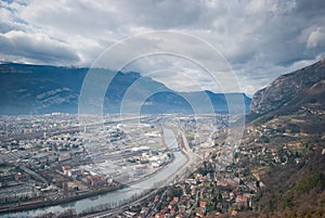 Beautiful Grenoble river from Bastille, France photo