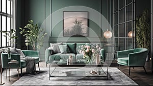 Beautiful Grey green living room design