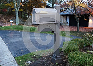 Beautiful grey mailbox in american suburb