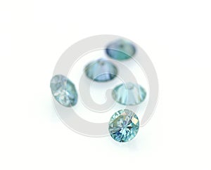 Beautiful group of blue and very bright moissanites. Luxurious stones. Jewelry and gemology