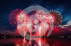 a beautiful group of fireworks float into the night