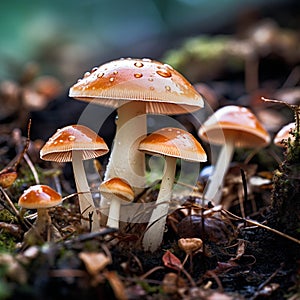 Beautiful group of mushrooms. Close-up of mushrooms in a forest.