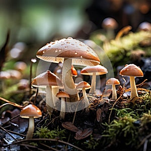Beautiful group of mushrooms. Close-up of mushrooms in a forest.