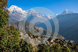 Stunning morning view of mountains from Ghandruk, Nepal photo