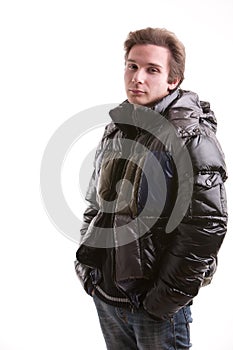 Beautiful guy in winter with anorak