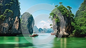 Beautiful Ha Long bay in Vietnam, Asia. Landscape with mountains and sea, Amazed nature scenic landscape of James Bond Island with