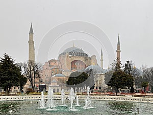 Beautiful Hagia Sophia cathedral church and fontain in Istanbul