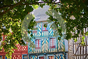 Beautiful half-timbered buildings in medieval town of Rennes  France