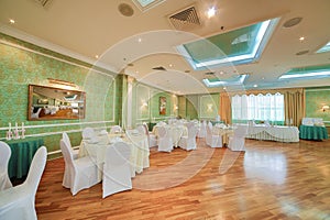 Beautiful hall with elegant tables in a restaurant