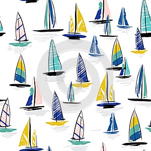 Beautiful Hand drawing colorful wind surf seamless pattern