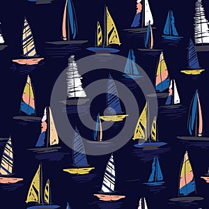 Beautiful Hand drawing colorful wind surf seamless pattern in vector. Flat style illustration.