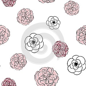 Beautiful hand-drawn bouquet of pink peonies. Vector illustration. Peony seamless pattern. Floral background. Endless pattern of f