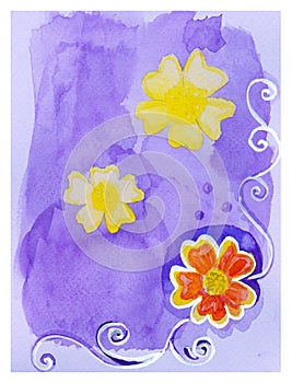 Beautiful hand drawn card with yellow and orange flowers