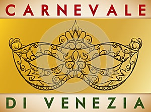 Beautiful Hand Drawn Colombina Mask for Carnival of Venice, Vector Illustration