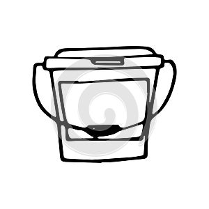 Beautiful hand drawn fashion bucket icon. Hand drawn black sketch. Sign / symbol / doodle. Isolated on white background. Flat