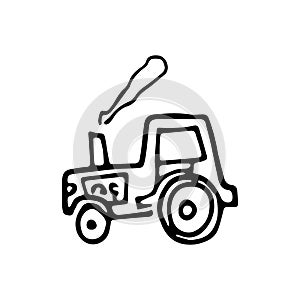 Beautiful hand drawn fashion tractor icon. Hand drawn black sketch. Sign / symbol / doodle. Isolated on white background. Flat