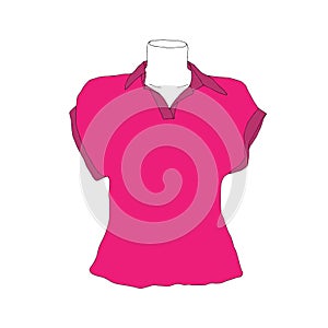 Beautiful hand-drawn fashion vector illustration of a lady's red shirt for girls and women on a dummy isolated on a