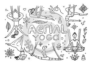 Beautiful hand drawn illustration aerial yoga.