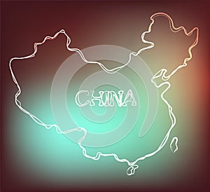 Beautiful hand drawn outline map of China, vector illustration