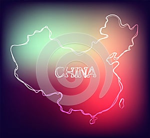 Beautiful hand drawn outline map of China, vector illustration