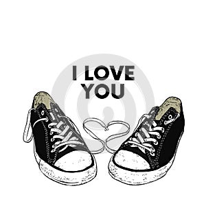 Beautiful hand-drawn sneakers. Vector illustration for a card or poster, print on clothes.