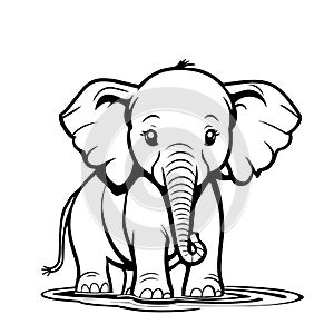 Beautiful hand-drawn vector illustration of funny elephant isolated on a white background for coloring book for children