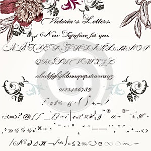 Beautiful hand made script typeface or font in vintage Victorian