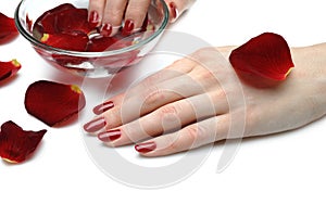 Beautiful hand with nail red manicure