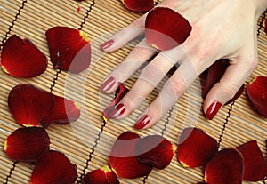 Beautiful hand with perfect nail red manicure