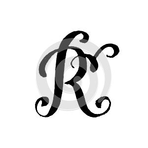 Beautiful hand written capital letter R with curls on white background