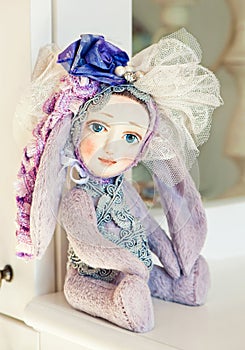 Beautiful Handmade art teddy doll. Rabbit-girl.