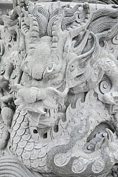 Beautiful handmade carve dragon stone in Chinese temple, Kanchanaburi Thailand