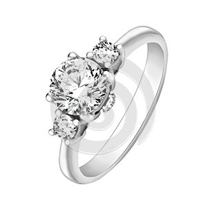 Ring of gold with diamonds on white background