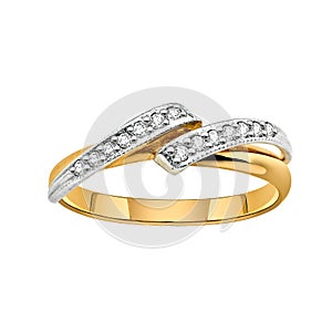 Ring of gold with diamonds on white background