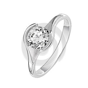 Ring of gold with diamonds on white background