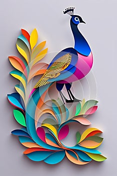 Beautiful handmade peacock on paper descripting the origami art form Generative AI