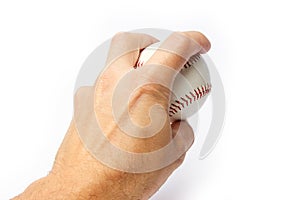 Beautiful in the hands of a baseball on a white background myach