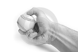 Beautiful in the hands of a baseball on a white background myach